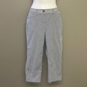 Land’s End Blue and White Vertical Striped Fit 2 Cropped Cotton Blend Pants- Siz